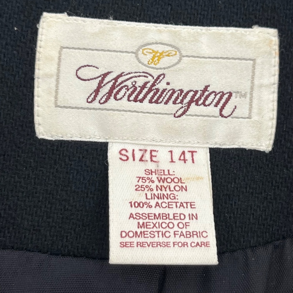 Worthington Womens 14T Wool Blend Double Breasted Pant Suit Black Gold Buttons - Picture 5 of 11